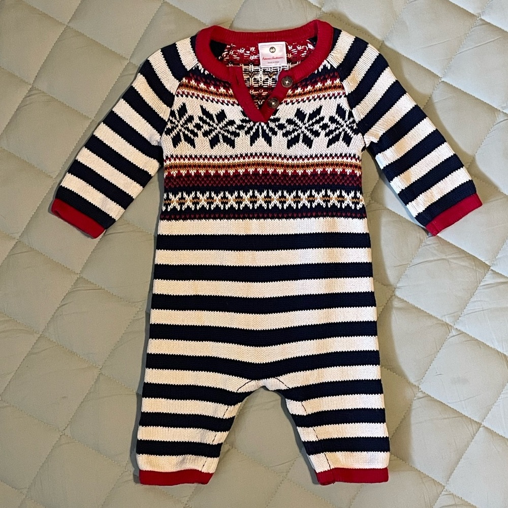 Hanna Andersson Baby Fair Isle Holiday Knit Onesie Size 3-6M